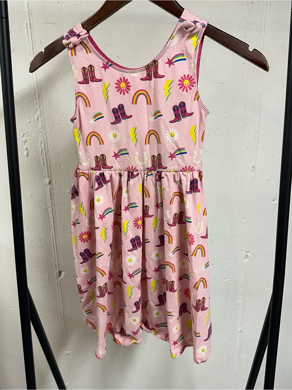 Ruffle Butts Pink Rainbow & Cowgirl Boot Print Dress